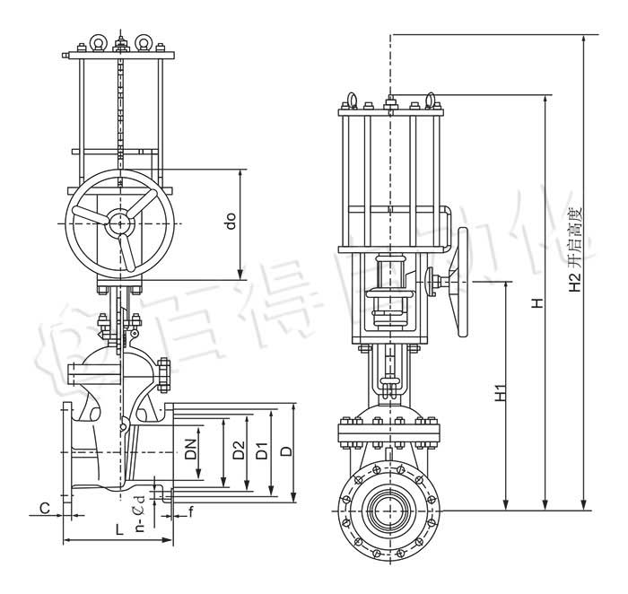 氣動高溫閘閥外形尺寸圖