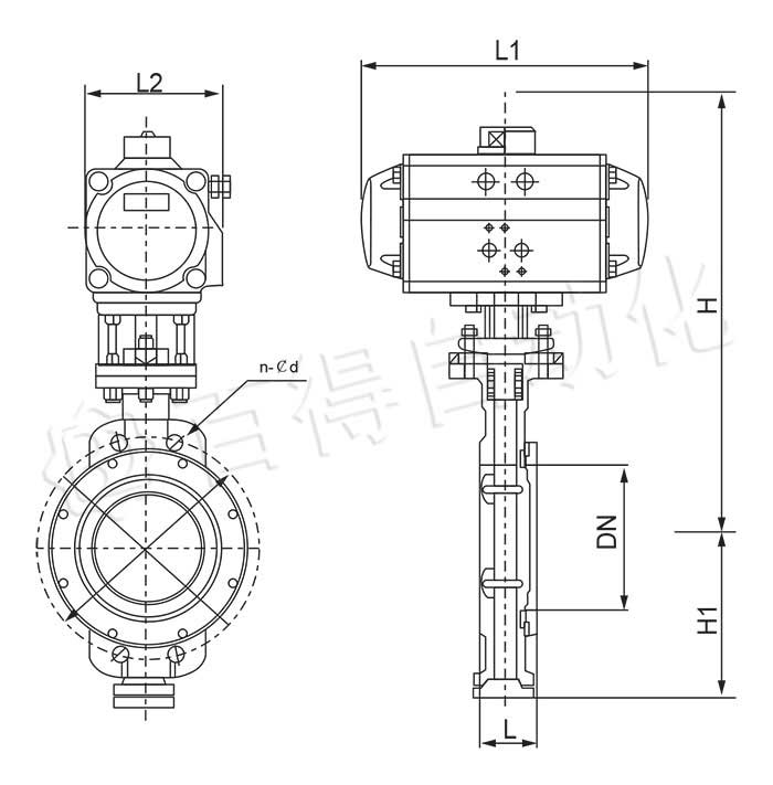 氣動三偏心蝶閥外形尺寸圖