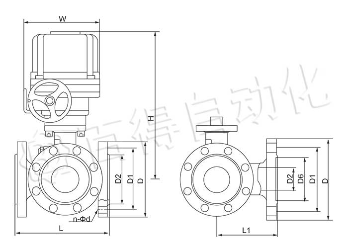 電動三通球閥,三通電動球閥,Q944F,Q945F外形尺寸圖